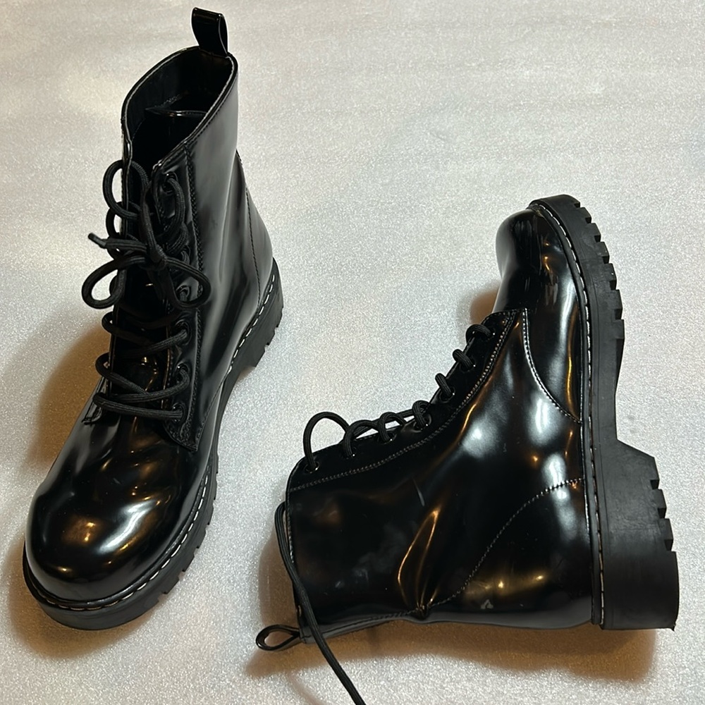 Patent combat lace up boots. Size 8.5-9